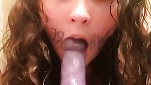 Teenage superslut gasps on fake penis and pours spit on own face pt
