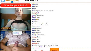 Omegle, huge cumshot on her tits and mouth
