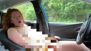 Redhead plays with self on highway (Loser Censored)