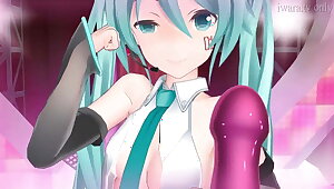 Naughty girl Hatsune Miku dancing and playing with sex toy