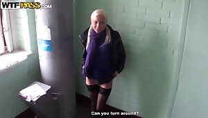 Petite blonde whore Dulsineya gets ganged banged