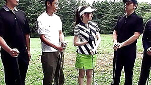 Teacher and other Guys talk Japanese Teen to Blowbang at Golf Lesson