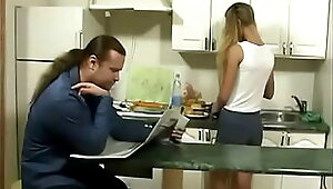 BritishTeen step Daughter seduce father in Kitchen for sex